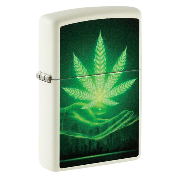 Zippo | White Matt Cannabis Glow in the Dark