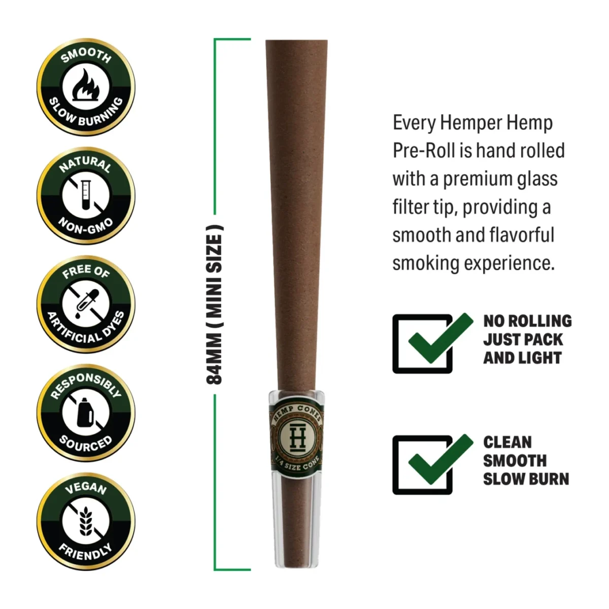 Hemper | Pre-Rolled Mini Size Glass Tipped Hemp Cones (4pcs) - Afbeelding 3