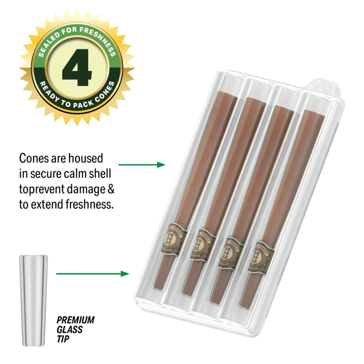 Hemper | Pre-Rolled Mini Size Glass Tipped Hemp Cones (4pcs) - Afbeelding 2