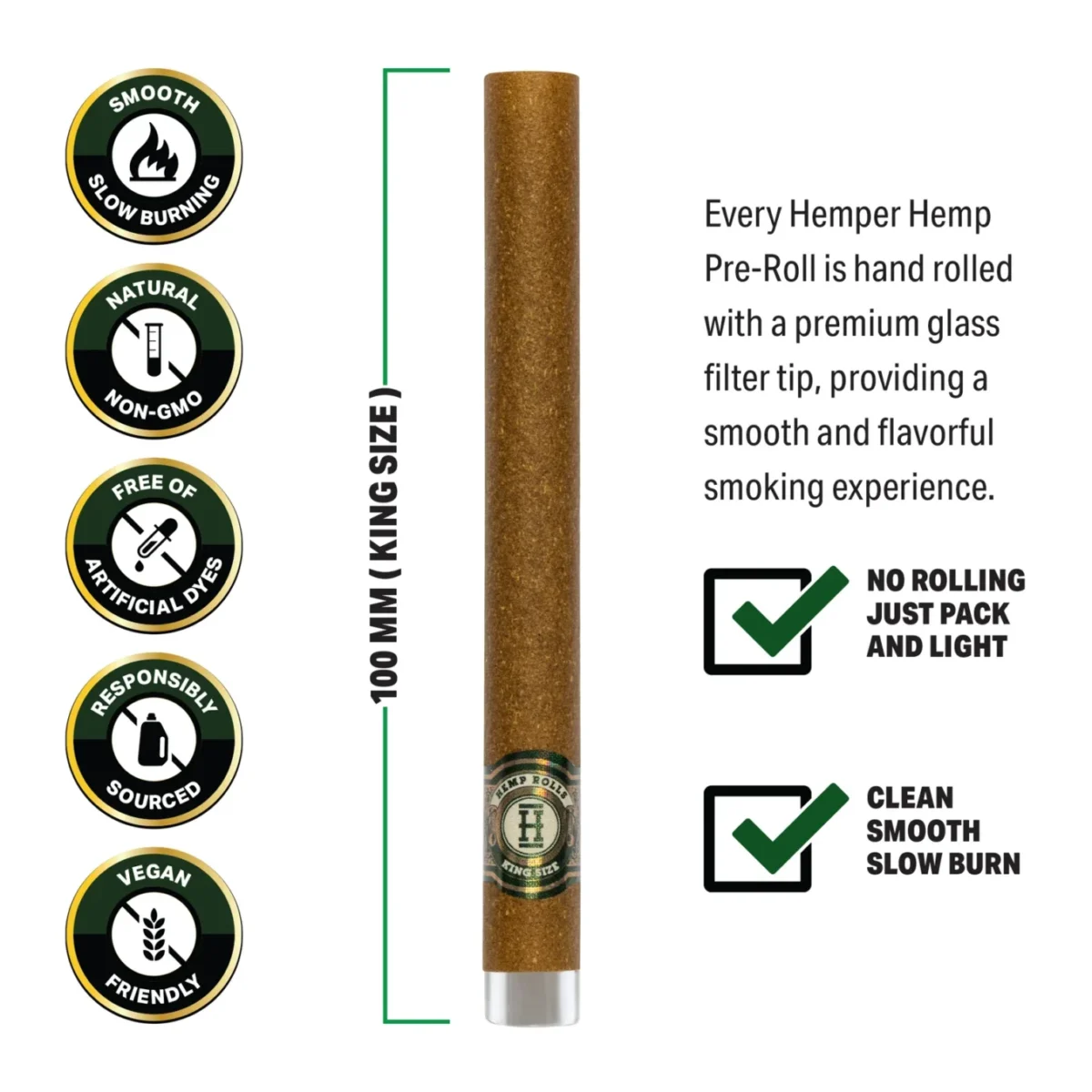 Hemper | Pre-Rolled King Size Glass Tipped Hemp Rolls (2pcs) - Afbeelding 3