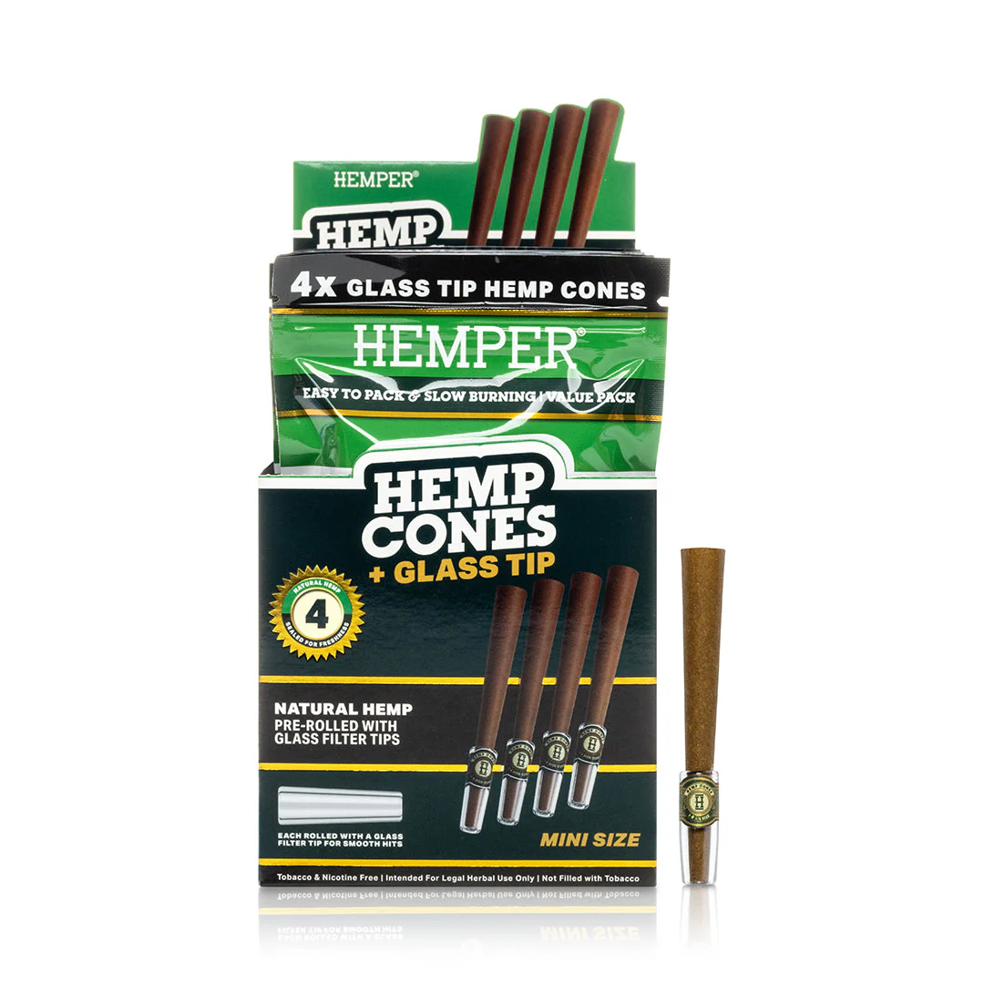 Hemper | Pre-Rolled Mini Size Glass Tipped Hemp Cones (4pcs)
