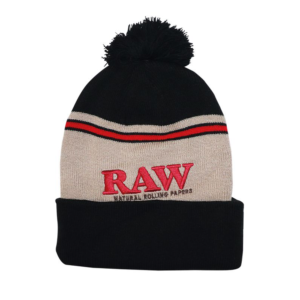 RAW x Rolling Papers Pompom Knit Hat - Black & Beige