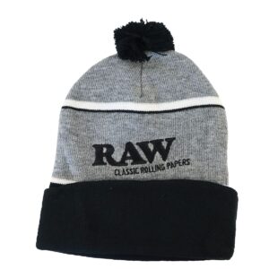 RAW x Rolling Papers Pompom Knit Hat | Black & Grey