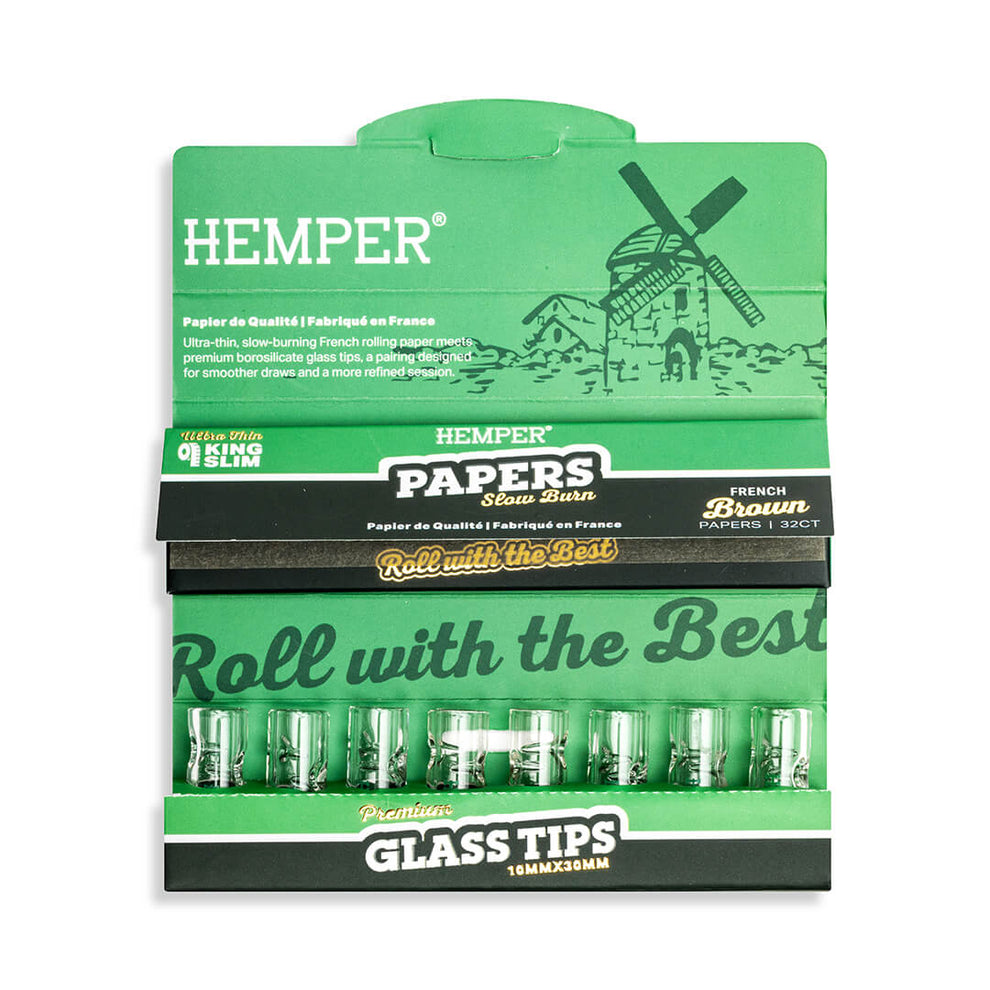 Hemper | King Size Natural Brown Paper Booklet + 10mm Glass Tips